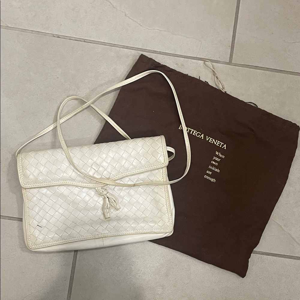 Bottega Veneta Cream Woven Shoulder Bag